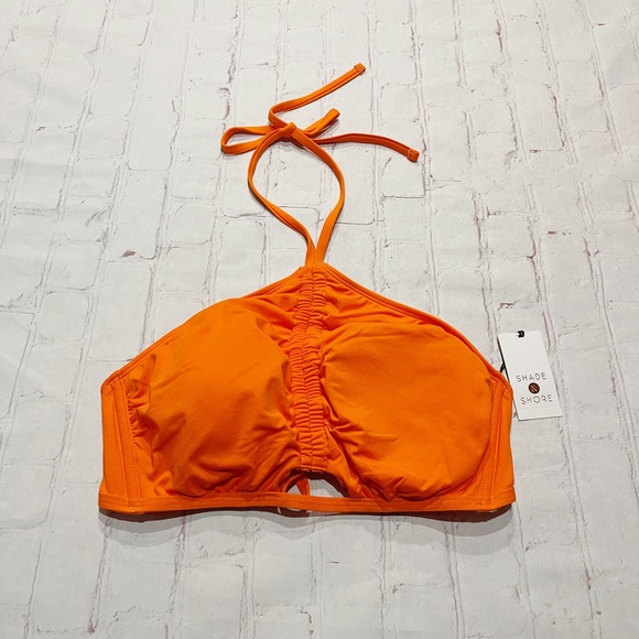 [Shade & Shore] NWT orange ruched halter swim bikini top LARGE - Picture 1 of 3